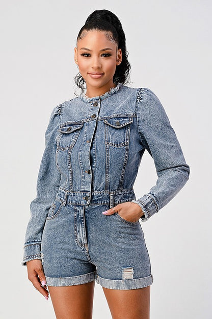 LONG SLEEVE DENIM ROMPER