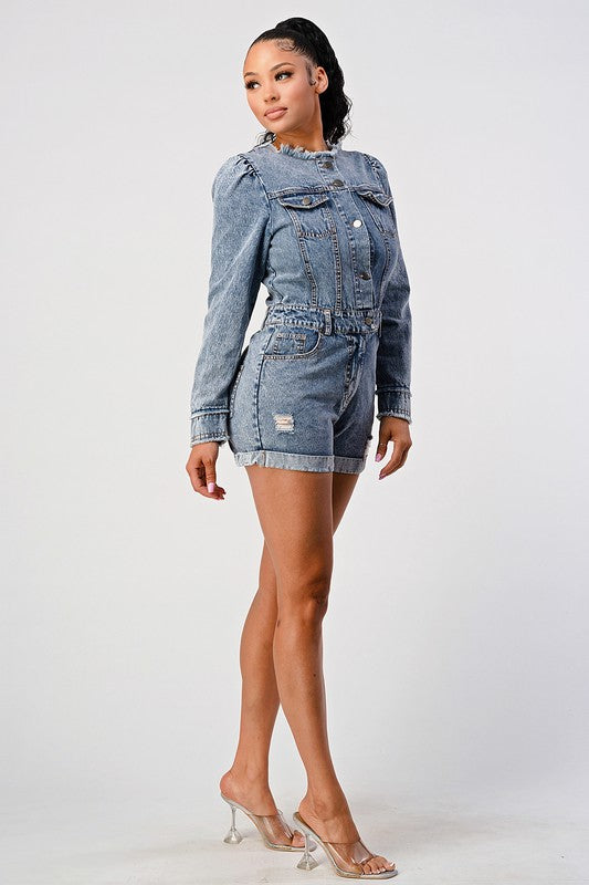 LONG SLEEVE DENIM ROMPER